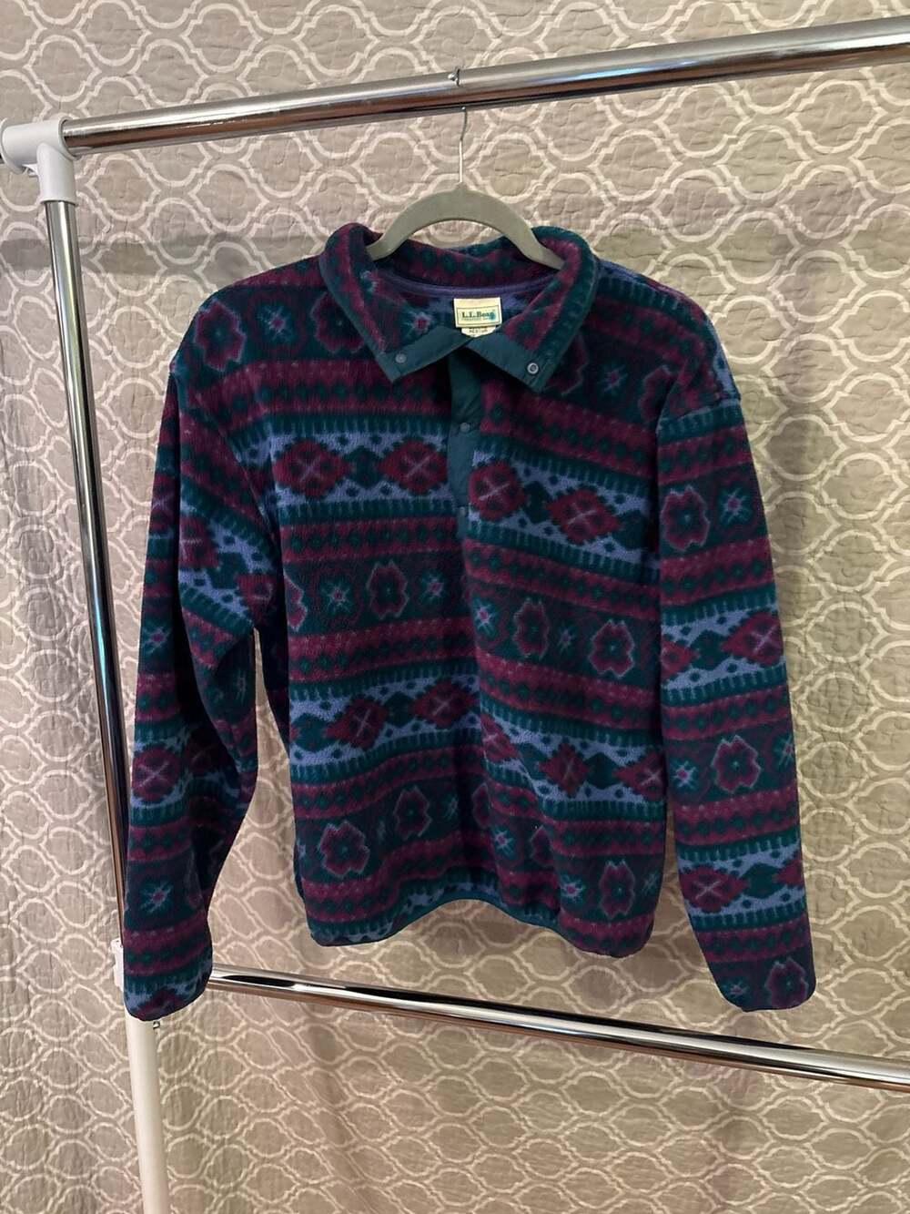 Vintage L.L. Bean Aztec Geometric Fleece Snap Pullover Women's Medium Made in US